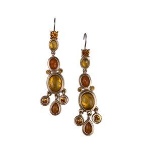 Vintage Amber Tone Dangle Earrings Women Gold Tone Various Metal Jewelry